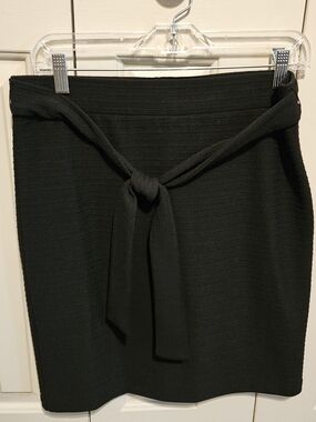 LOFT Black Ribbed Pencil Skirt with Tie Waist